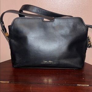 India Hicks Black and Gold Leather messenger bag